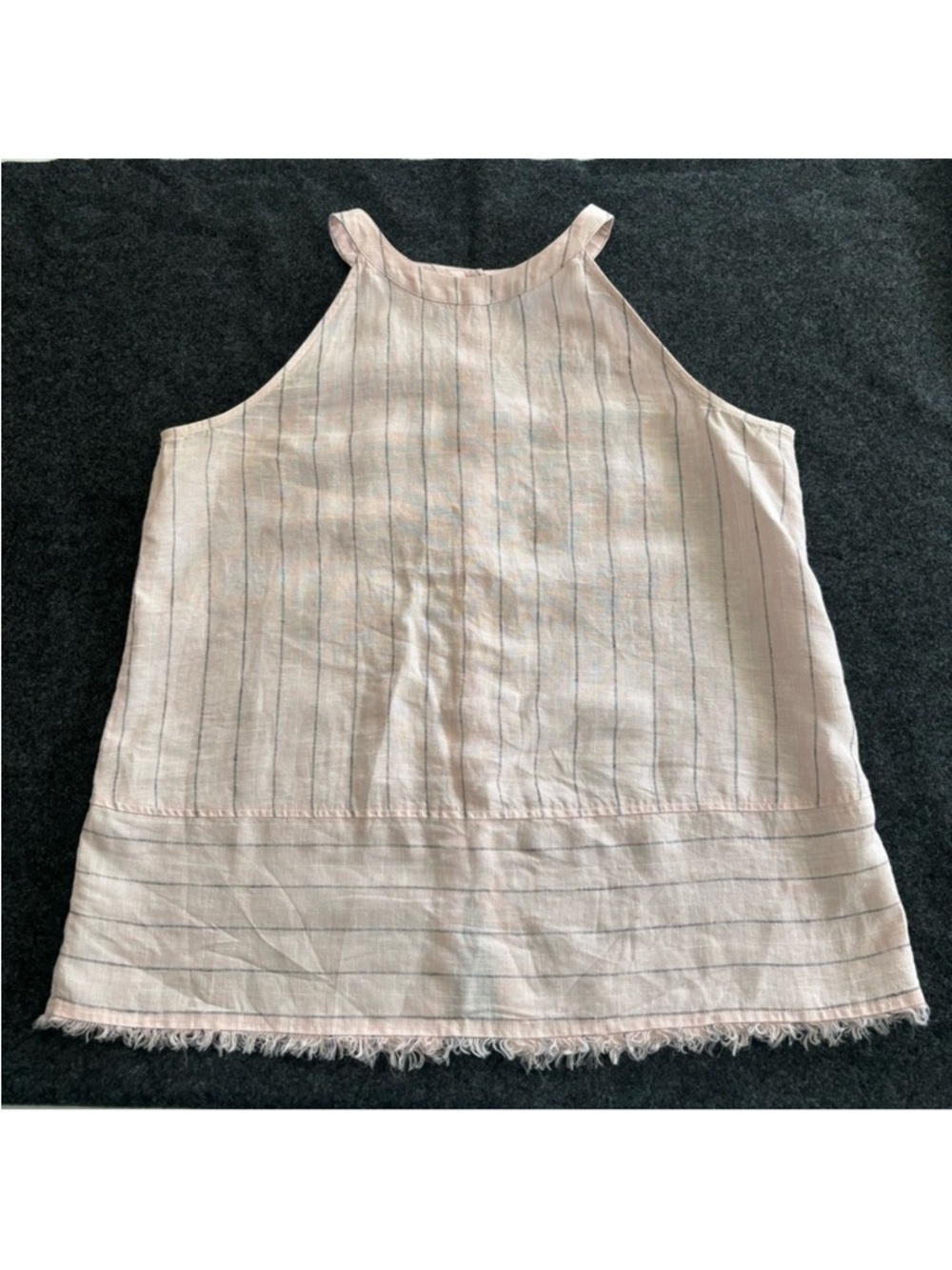 Pure Navy Saks Linen 100% Women's S Pink Stripe Raw Hem Back Button Blouse‎ Tank